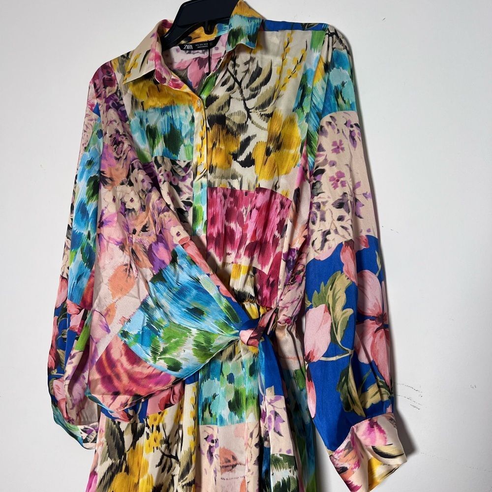 Zara Satin Floral Patchwork Print Wrap Front Romper - Picture 5 of 10